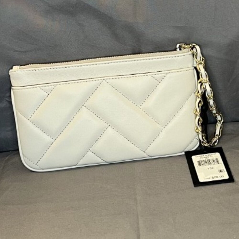 Cream White Leather Lamb Quilted Chain Wristlet, Sidney, DKNY, Color: Pebble NWT - Picture 4 of 8